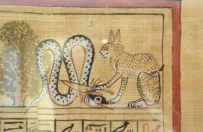 egyiptomi macskakultusz - macska egyiptomi ábrázolása, kígyóra vadász