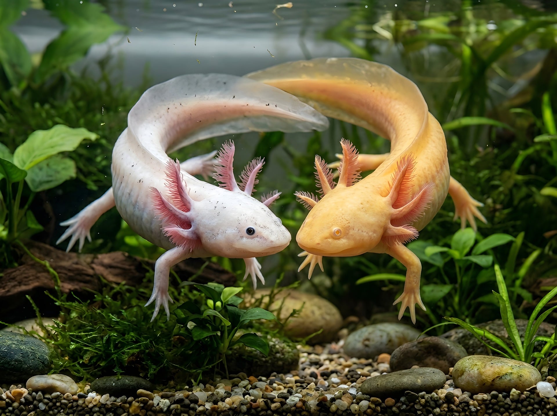 két axolotl barátkozik